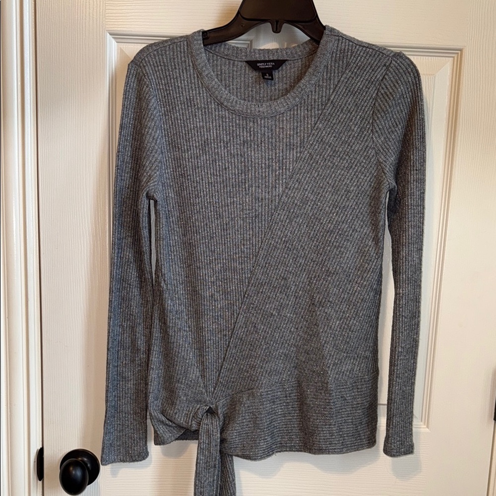 Gray Ribbed Knit Top